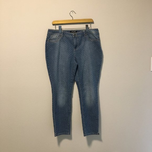 Roz Ali Women Polka Dot Blue Jeans Size 12 - Picture 2 of 9